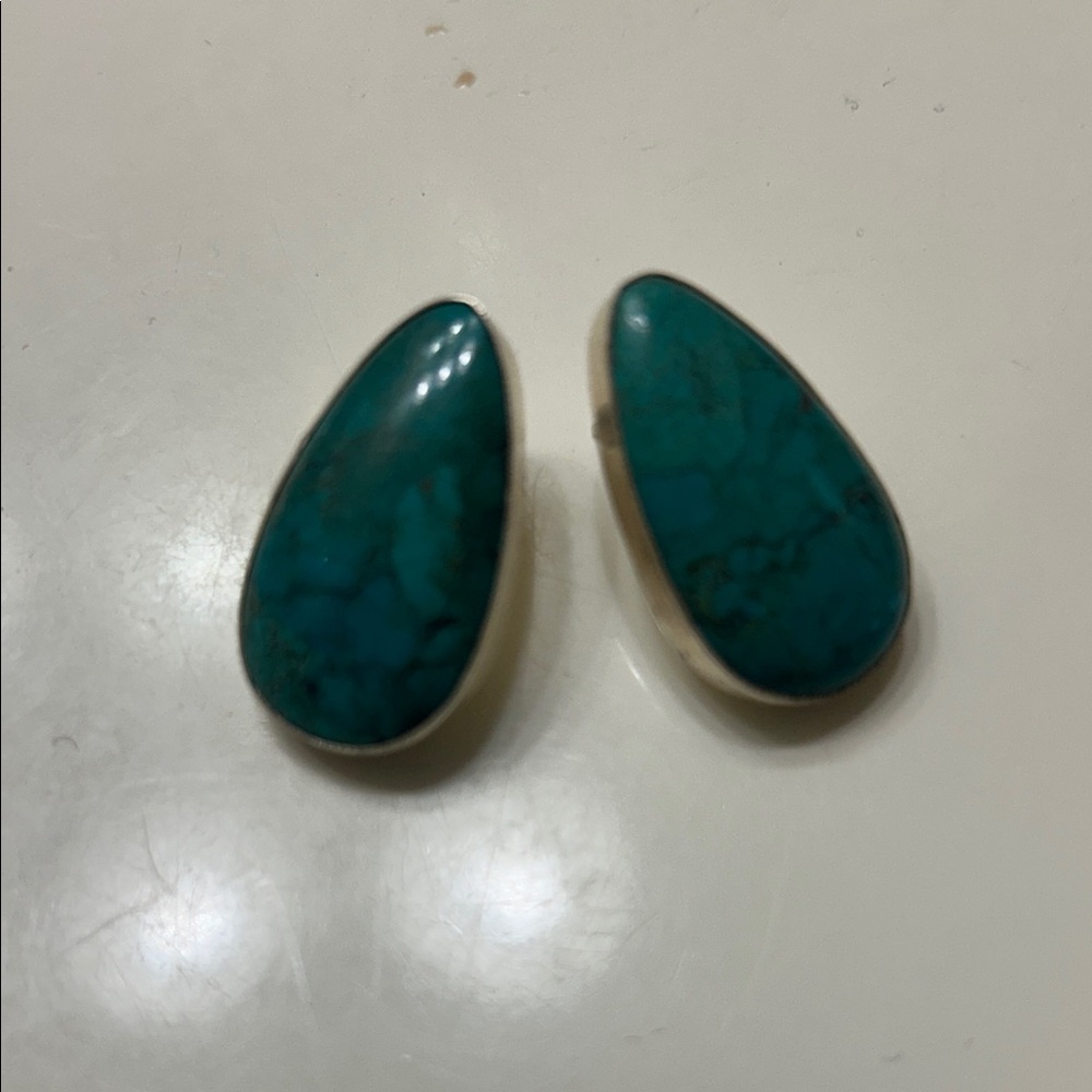 Source Unknown Teardrop Turquoise-Blue Stud Earrings one inch long
